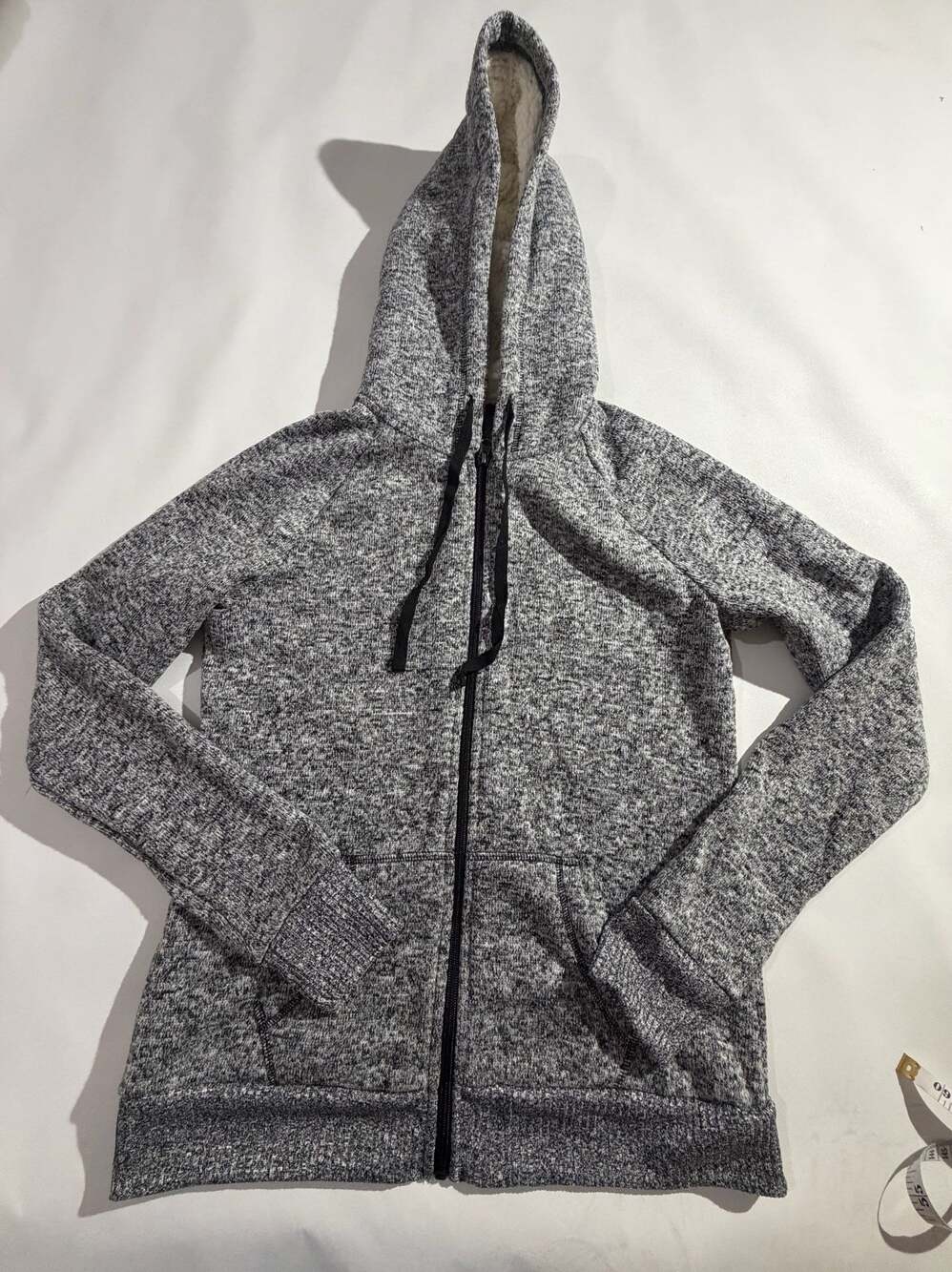 No Boundaries Womens M (7-9) Gray Marled Sherpa Lined Full Zip Hoodie Jacket